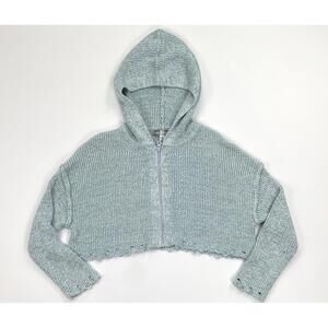 Urban Outfitters Womens Small Blue Rhode Distressed Hooded Zip Cardigan Crop